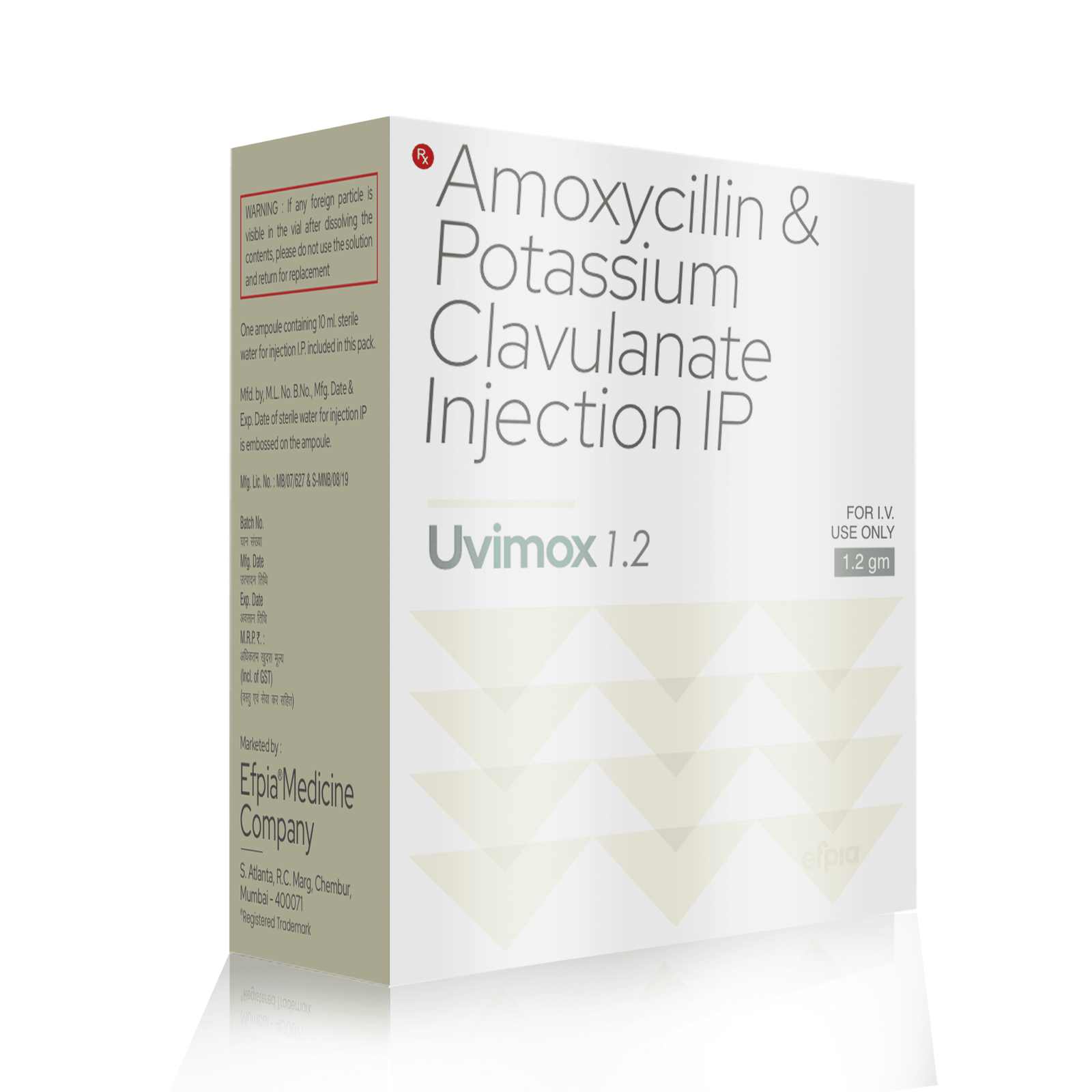 Amoxicillin Sodium 1000mg + Clavulanic Acid 200mg Injection - UVIMOX 1.2 GM Injection