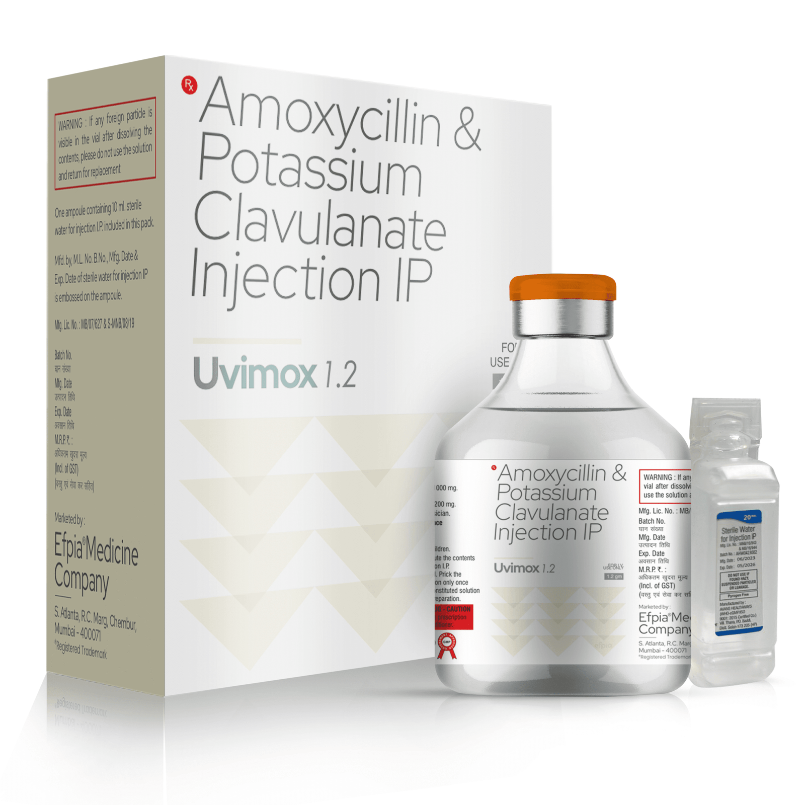 Amoxicillin Sodium 1000mg + Clavulanic Acid 200mg Injection - UVIMOX 1.2 GM Injection - Image 2