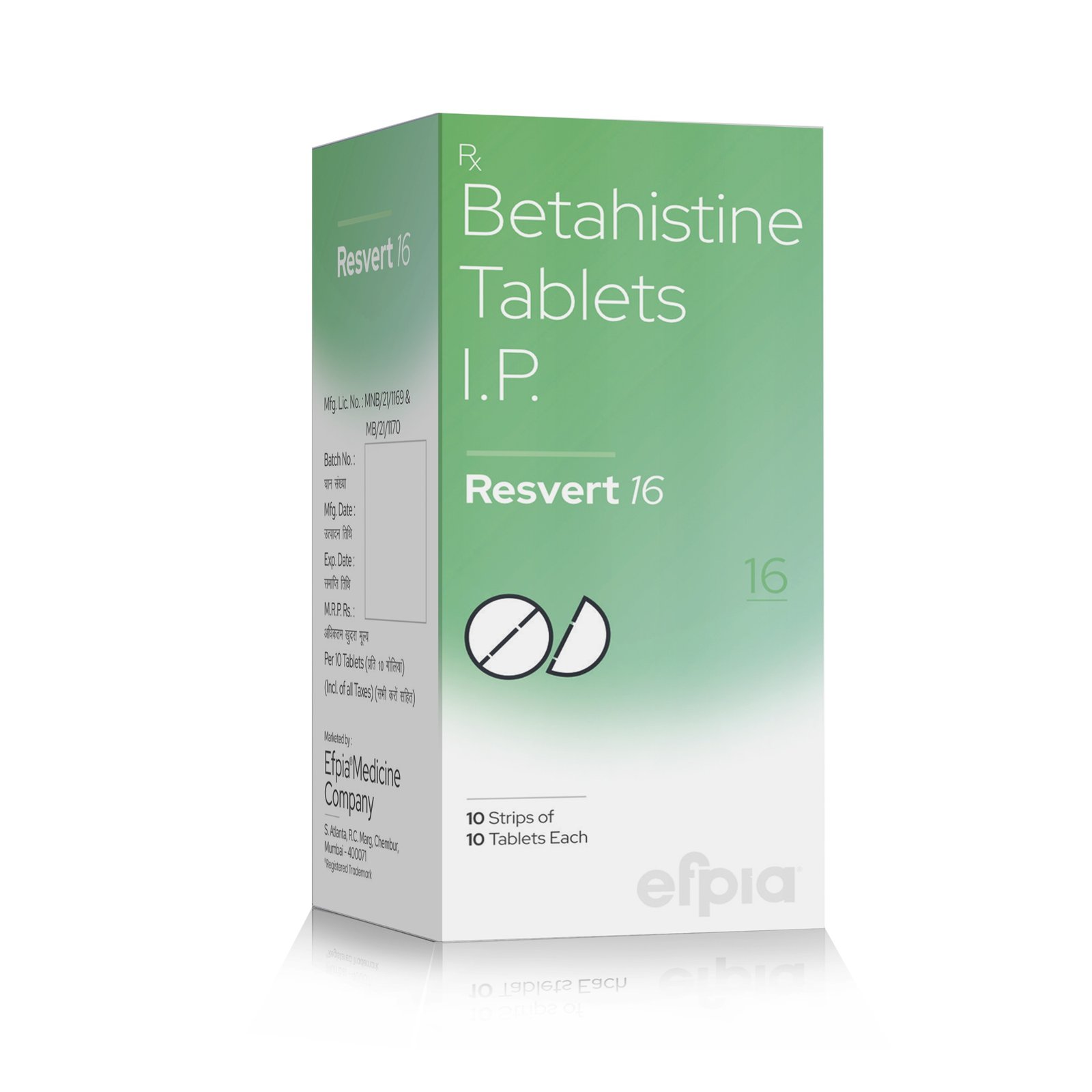 Betahistine Hydrochloride 16 Mg Tablets - RESVERT 16