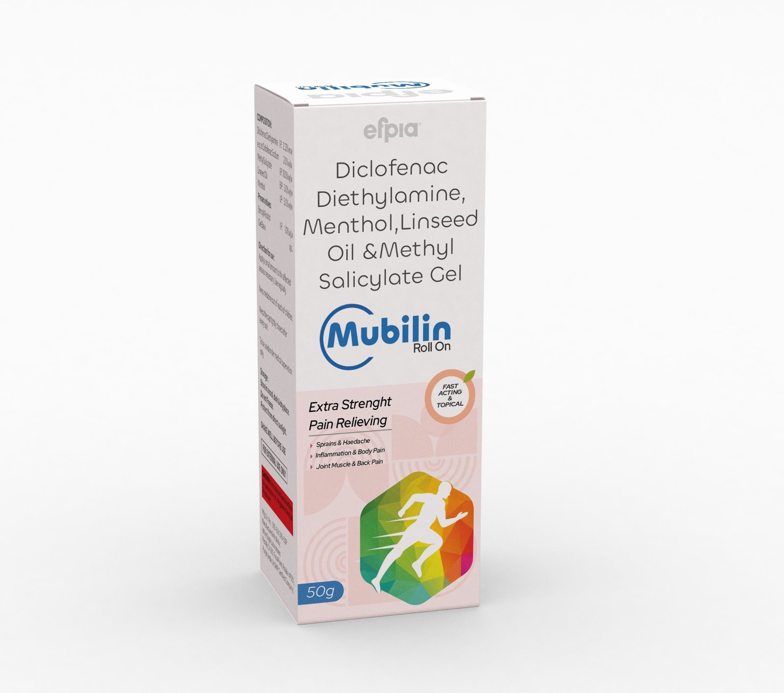 Diclofenac Diethylamine Menthol Linseed Oil & Methyl Salicylate Gel - Mubilin Roll On - Efpia Medicine