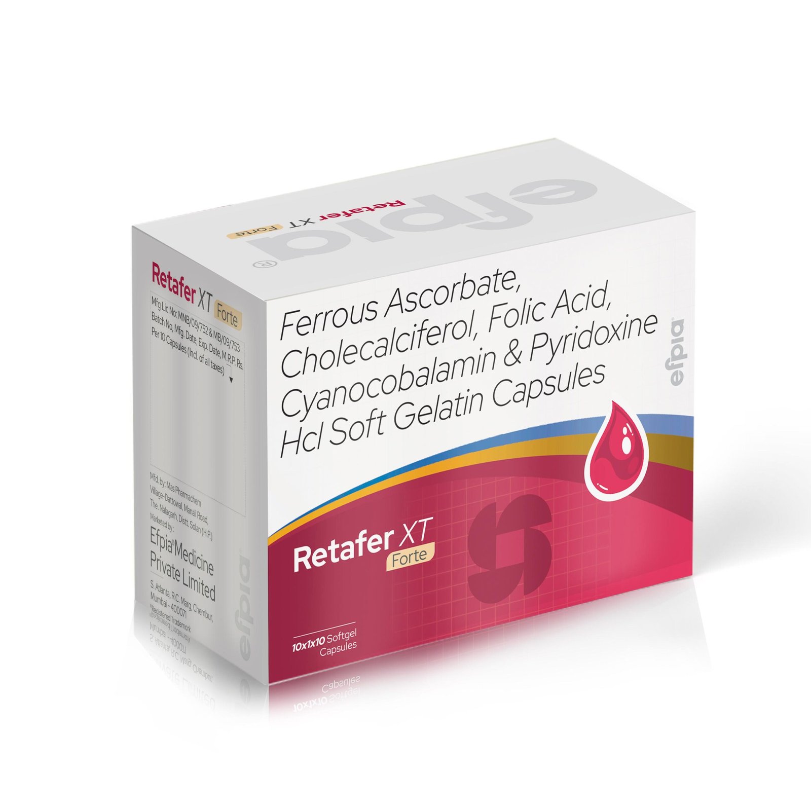 Ferrous Ascorbate, Cholecalciferol, Folic Acid, Cyanocobalamin & Pyridoxine HCL Soft Gelatin Capsules- Retafer XT Forte Softgel Capsules - Efpia Medicine