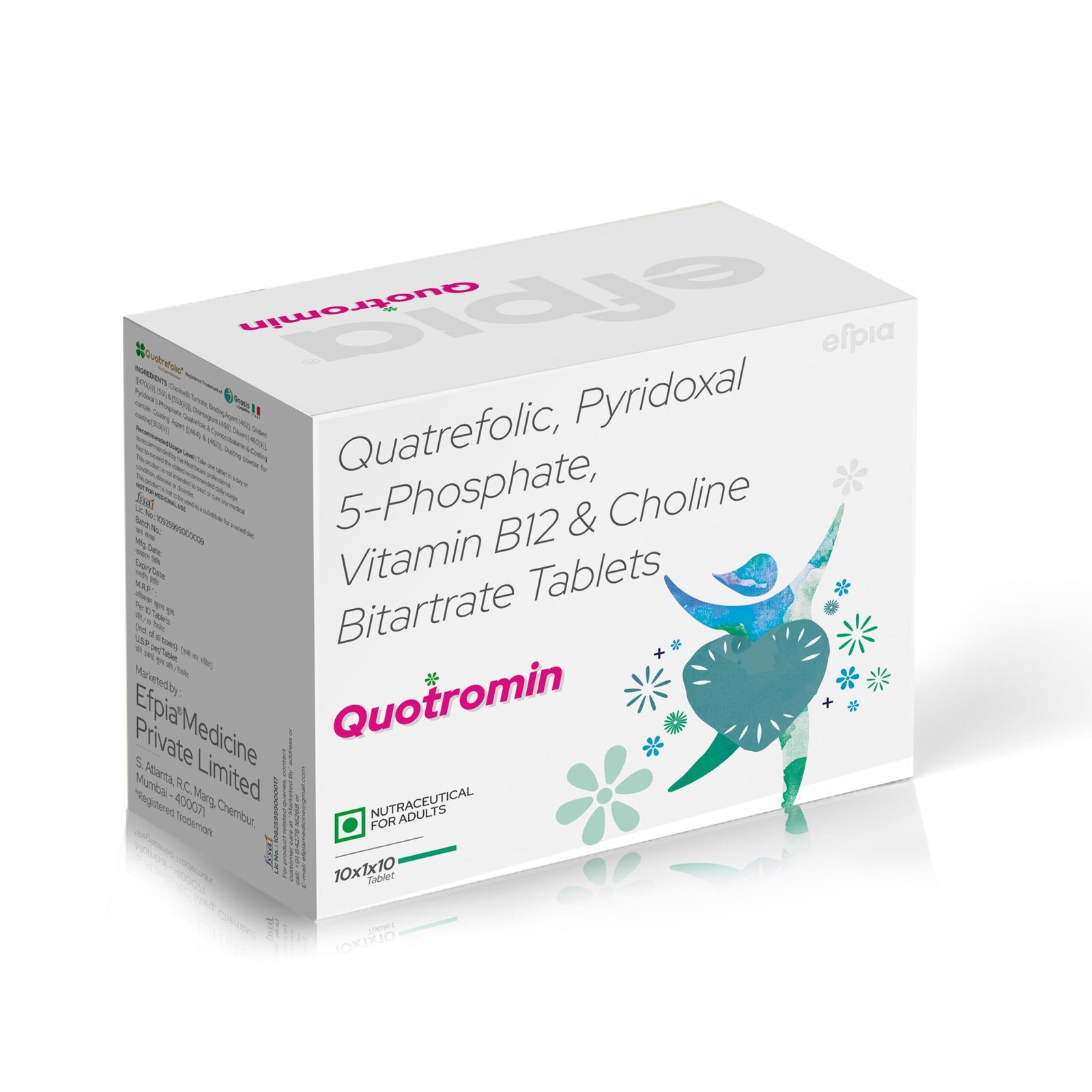 Quatrefolic Pyridoxal 5 Phosphate Vitamin B12 & Choline Bitartrate Tablets - Quotromin Tablets - Efpia Medicine
