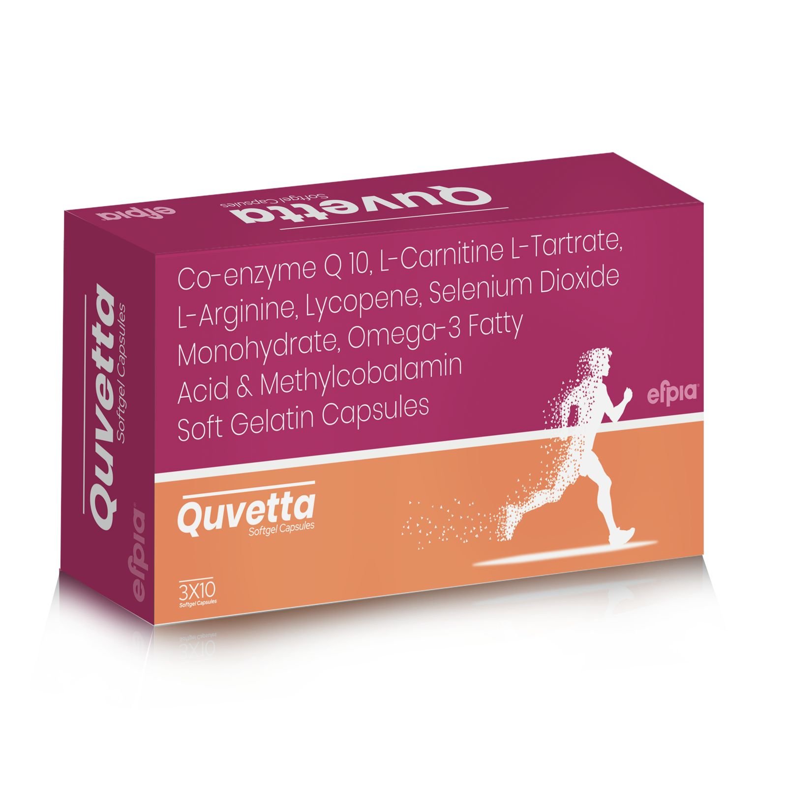 Co-Enzyme Q10, Methylcobalamin, L-Carnitine, L-Tartrate, L-Arginine, Lycopene, Selenium Dioxide & Omega-3 Fatty Acid Soft Gelatin Capsules - Quvetta Softgel Capsules - Efpia Medicine