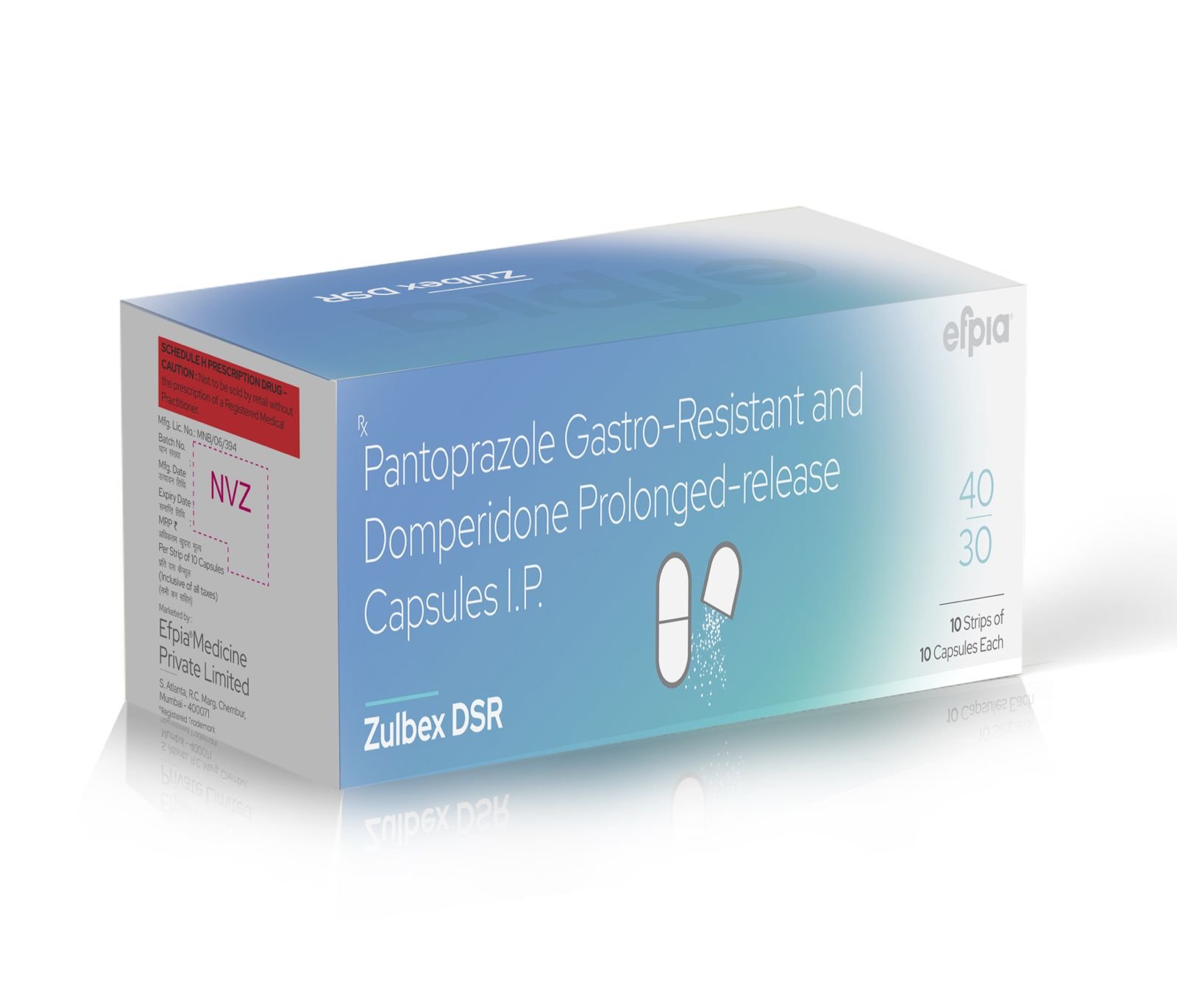Pantoprazole Gastro Resistant & Domperidone Prolonged Release Capsules IP - Zulbex DSR Capsules - Efpia Medicine