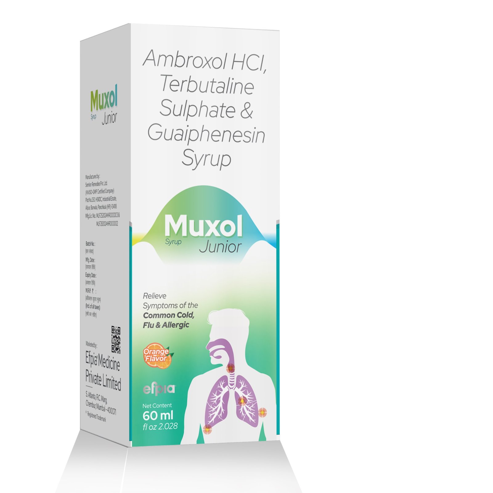 Ambroxol Hydrochloride, Terbutaline Sulphate & Guaiphenesin Syrup - Muxol Junior Syrup