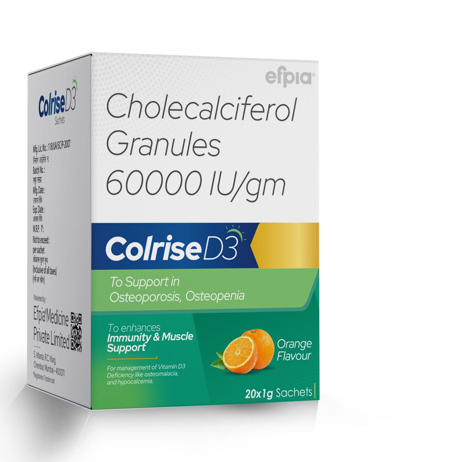 Cholecalciferol Granules 60000 IUgm - Colrise D3 Sachets - Efpia Medicine