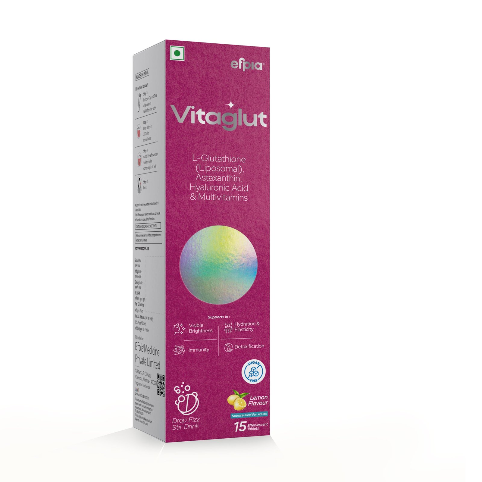 L-Glutathione Liposomal, Astaxanthin, Hyaluronic Acid & Multivitamin Effervescent Tablets - Vitaglut Effervescent Tab (Sugar Free)