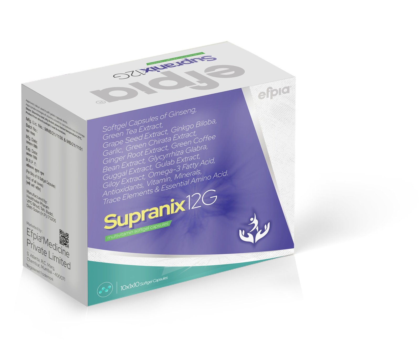 Omega-3 Fatty Acid + Green Tea Extract + Ginkgo Biloba Extract + Ginseng + Grape Seed Extract + Antioxidant + Multivitamins + Multiminerals Soft Gel Capsules -Supranix 12G Softgel Capsules