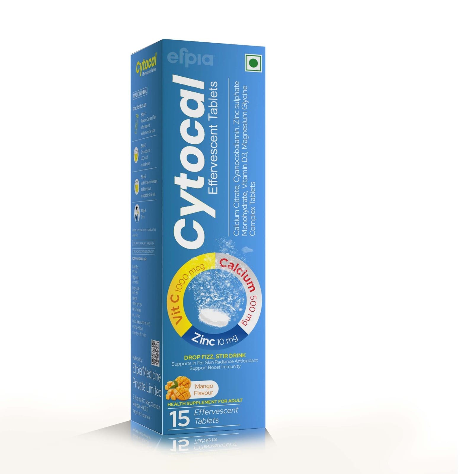 Calcium Citrate Cyanocobalamin, Zinc Sulphate Monohydrate, Vitamin D3 & Magnesium Glycine Complex Effervescent Tablets - Cytocal Effervescent Tablets - Efpia Medicine