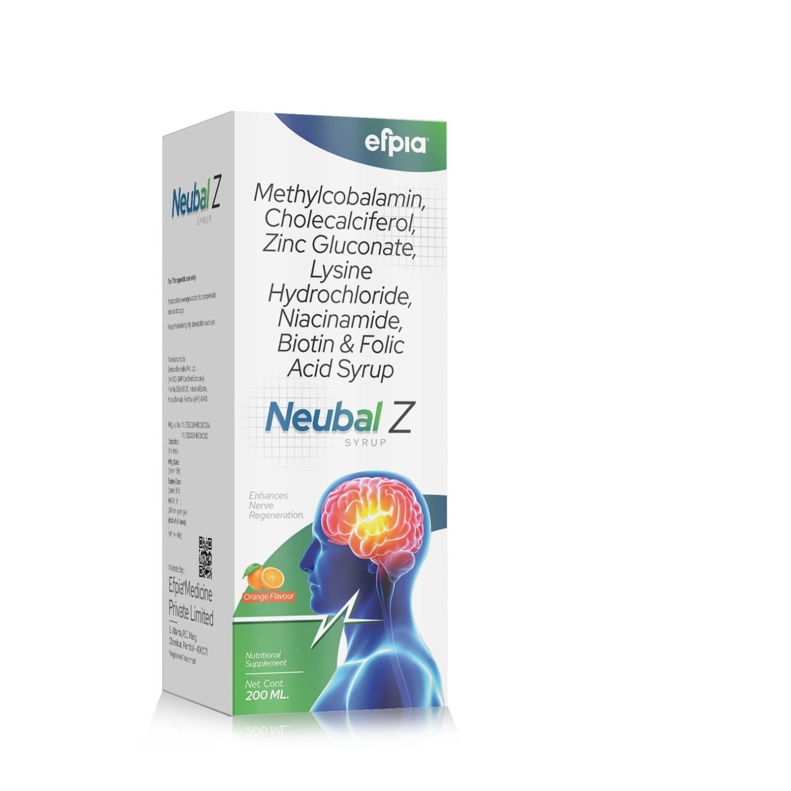 Methylcobalamin Cholecalciferol Zinc Gluconate Lysine Niacinamide Biotin & Folic Acid Syrup - NEUBAL Z SYRUP -Efpia Medicine
