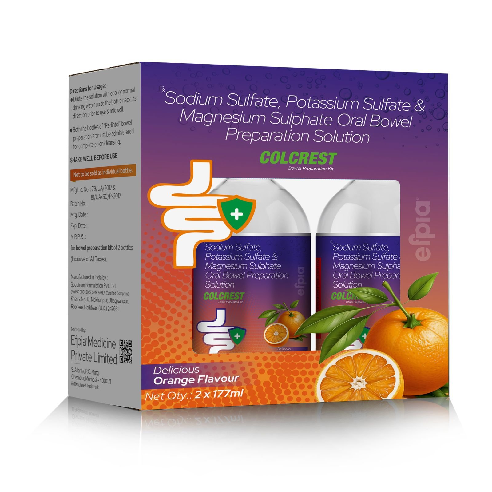 Sodium Sulfate, Potassium Sulfate & Magnesium Sulfate Oral Bowel Preparation Solution - COLCREST BOWEL PREPARATION KIT - Efpia Medicine