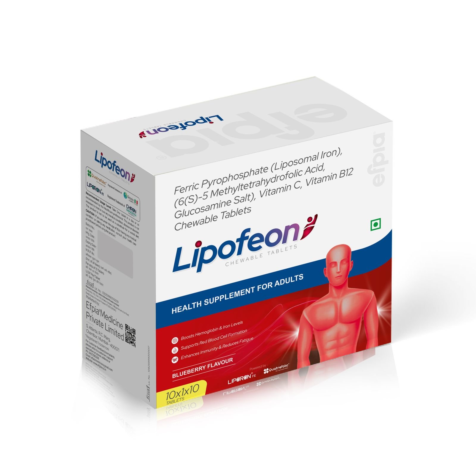 Ferric Pyrophosphate (Liposomal Iron), Methyltetrahydrofolic Acid (Glucosamine Salt) & Vitamin B12 Chewable Tablets - LIPOFEON CHEWABLE TABLETS - Efpia Medicine