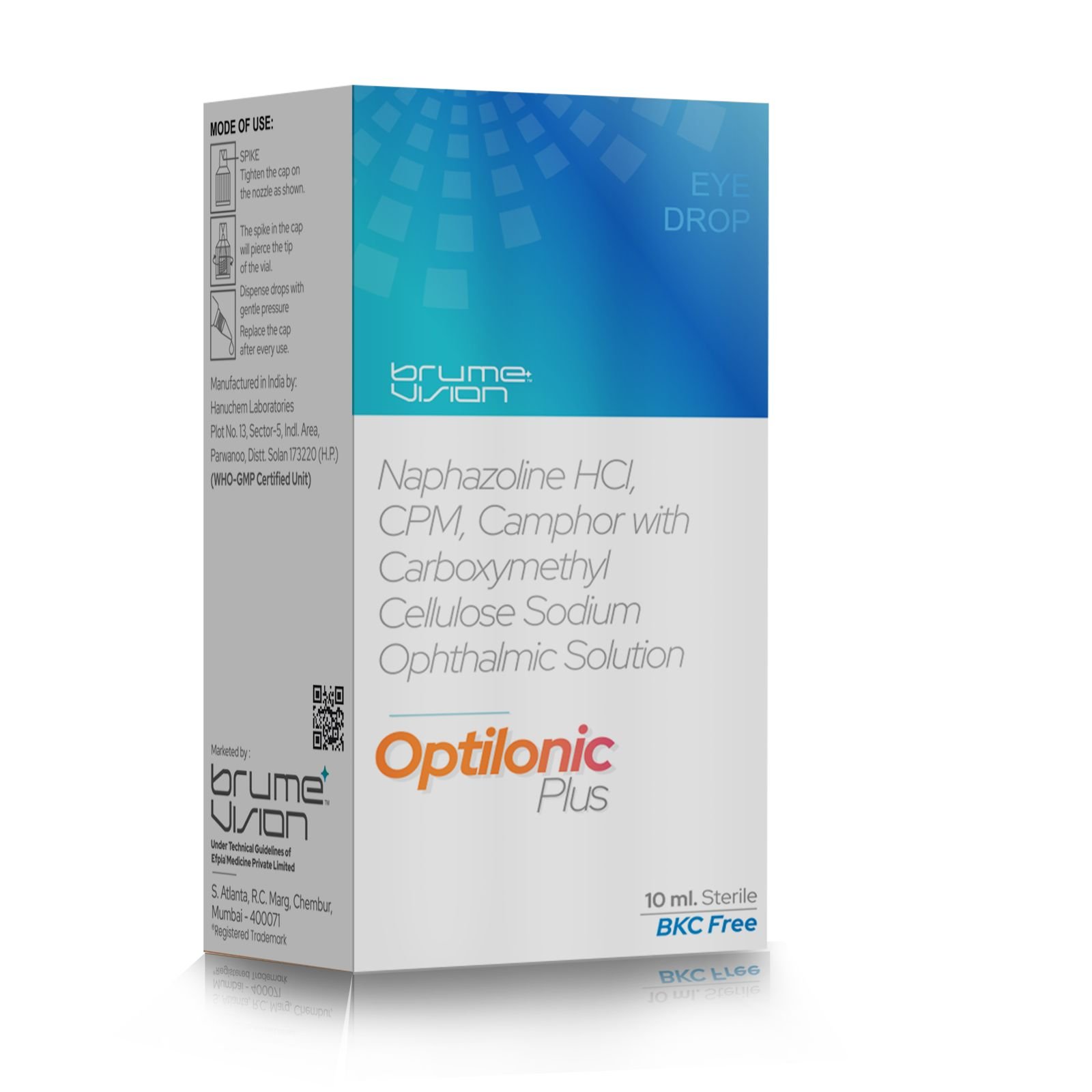 Naphazoline HCL, CPM, Camphor with Carboxymethylcellulose Sodium Ophthalmic Solution - OPTILONIC PLUS EYE DROP - Efpia Medicine