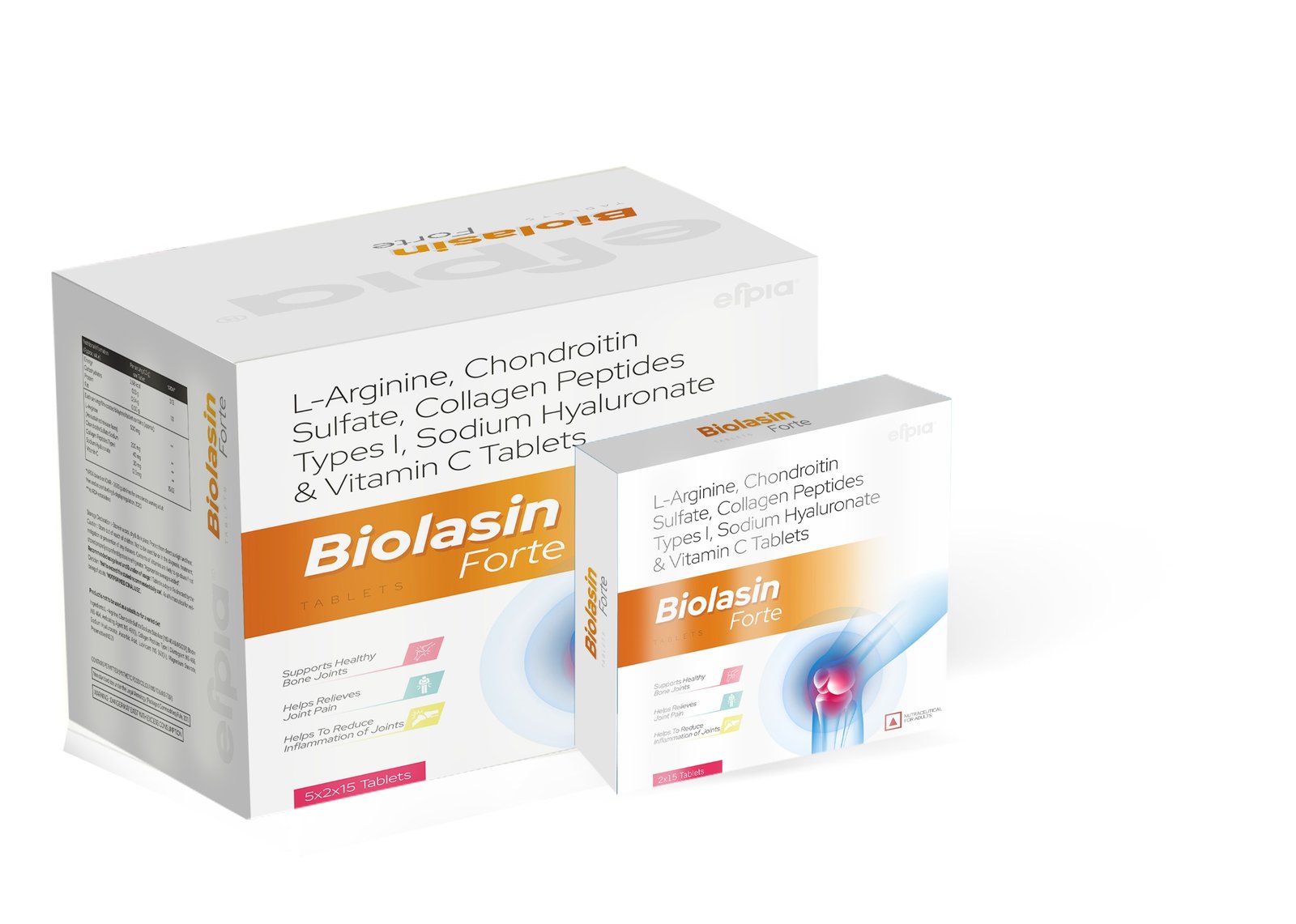 L-Arginine, Chondroitin Sulfate, Collagen Peptides Type 1, Sodium Hyaluronate & Vitamin C Tablets - BIOLASIN FORTE