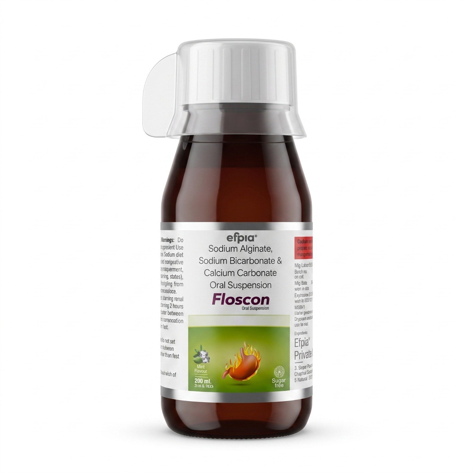 Sodium Alginate, Sodium Bicarbonate, Calcium Carbonate Oral Suspension 200 ML - Floscon Suspension