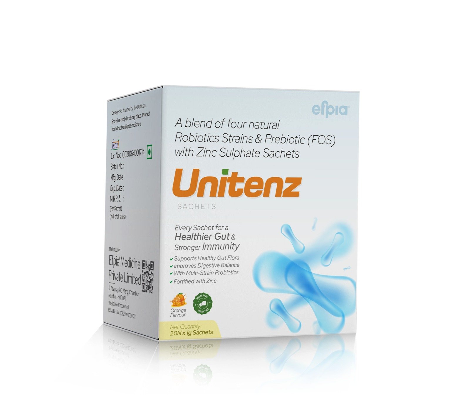 Unitenz Sachet - A blend of four natural Robiotics Strains & Prebiotic (FOS) with Zinc Sulphate Sachets