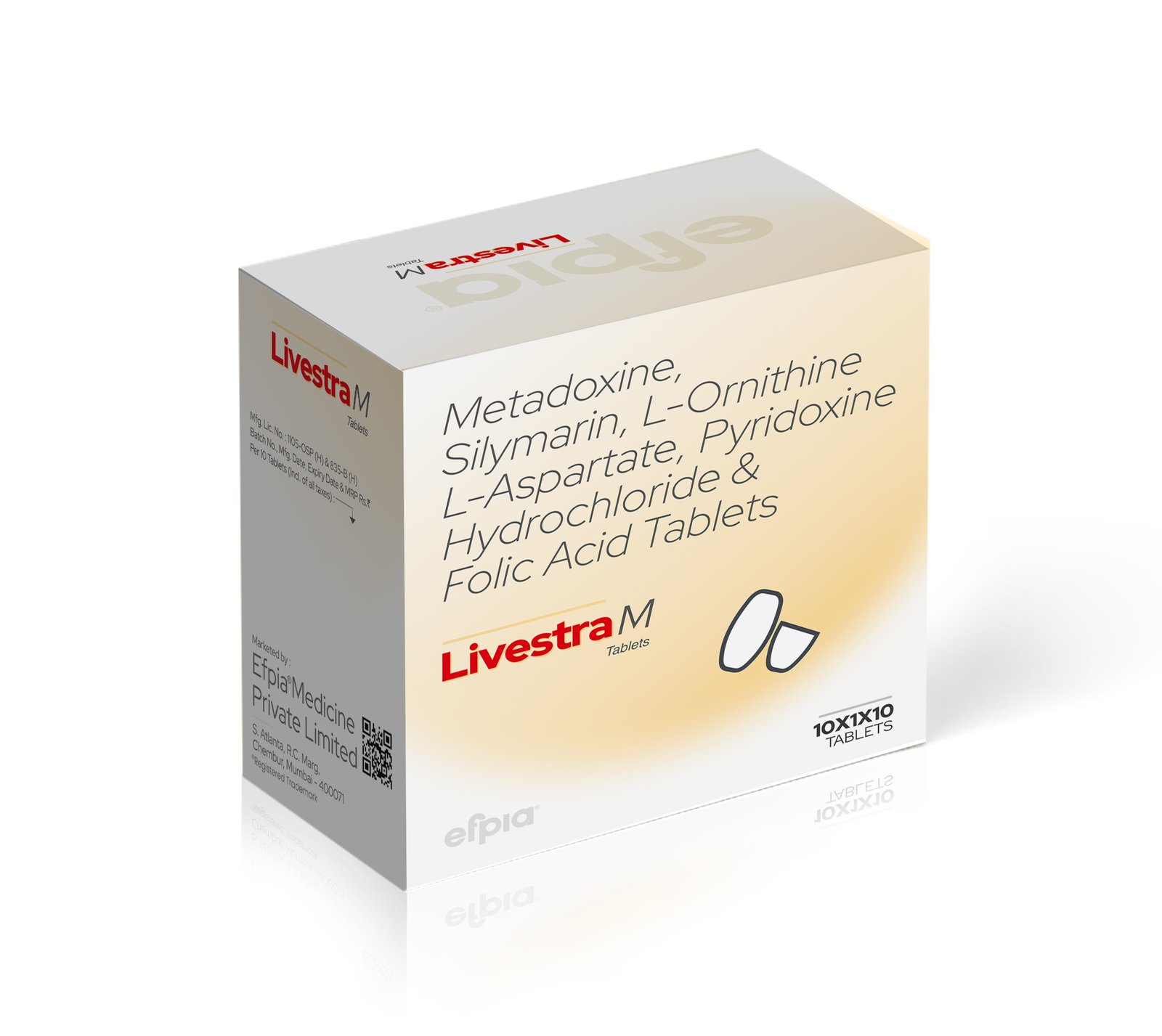 Metadoxine, Silymarin, L-Ornithine L-Aspartate, Pyridoxine Hydrochloride & Folic Acid Tablets - Livestra M Tab